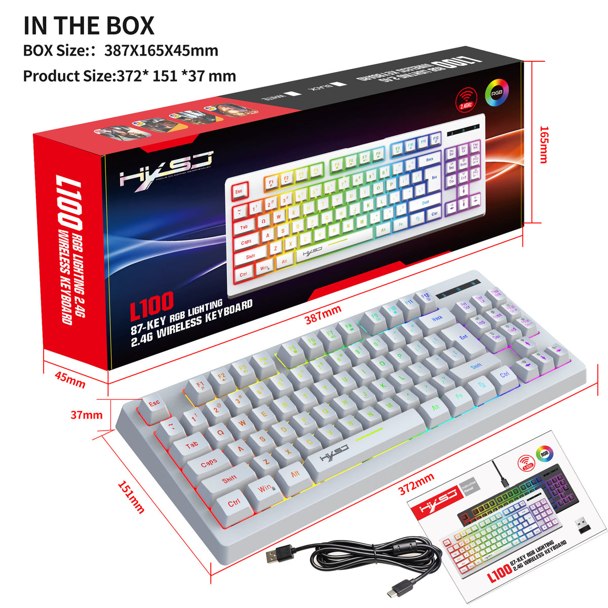 L100 87-Key 2.4G Wireless RGB Membrane Keyboard