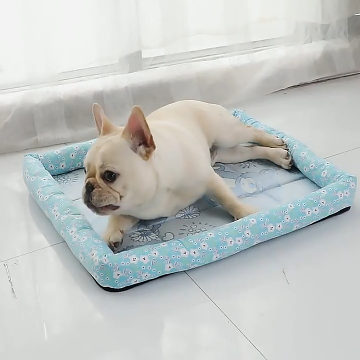 Summer Cooling Pet Bed Mat – Breathable Mesh Center, Padded Bolster Edges | Dogs & Cats | S–XXL | 7 Colors