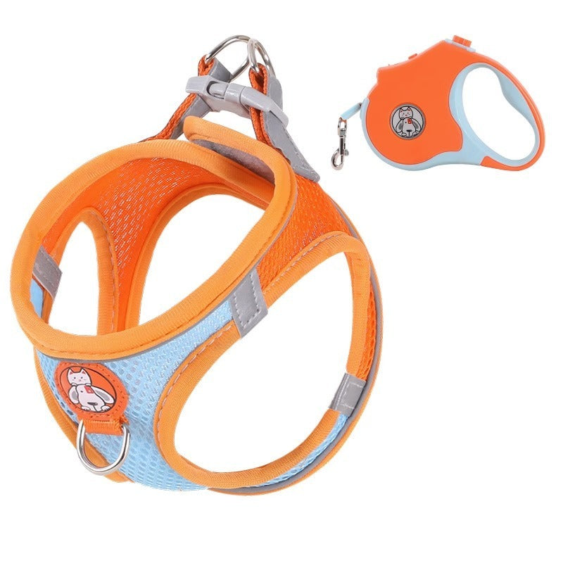 Soft Mesh Pet Harness & Leash Set – Reflective, Breathable, Anti-Escape | Small Dogs & Cats | S–L | 5 Colors