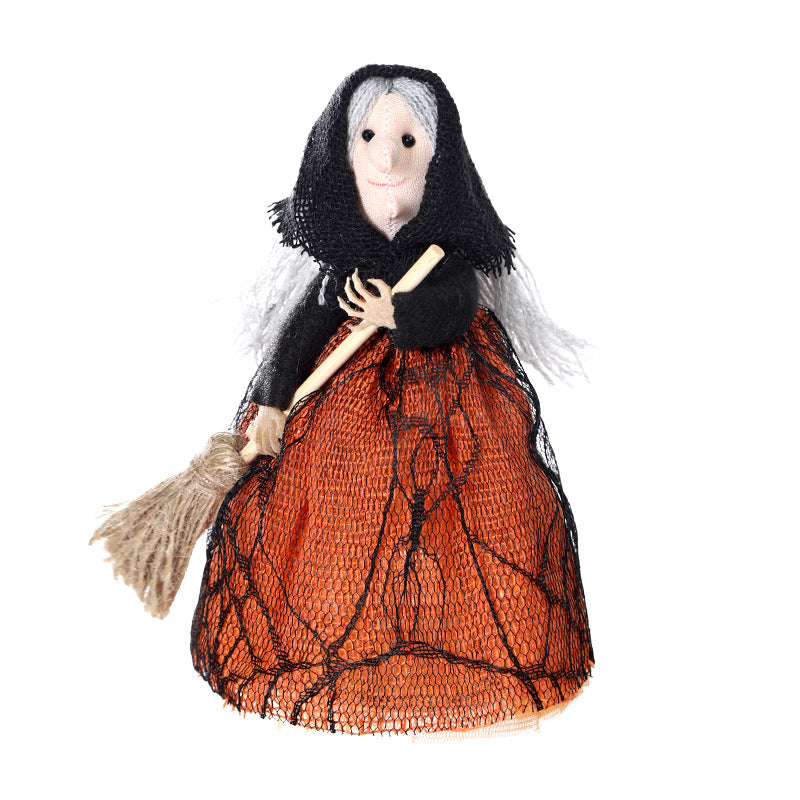 Halloween Witch & Broom Fabric Ornament, Black or Orange