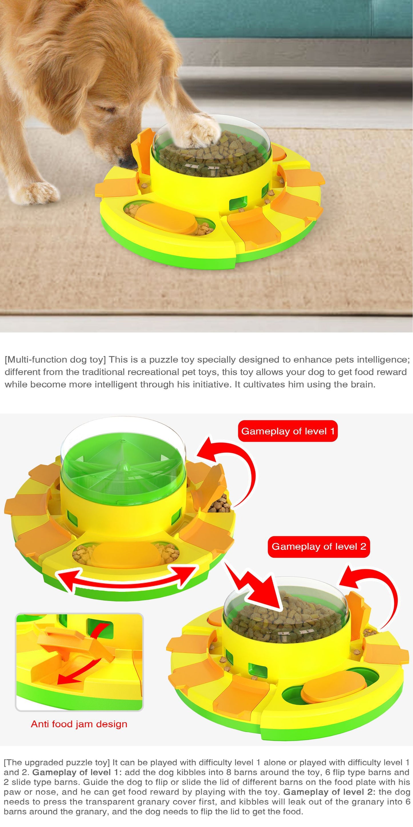 Dog Puzzle Slow Feeder Toy – Spinning Roulette & Sliding Tile Treat Dispenser | Mental Enrichment | Dogs & Cats | Lake Blue & Green