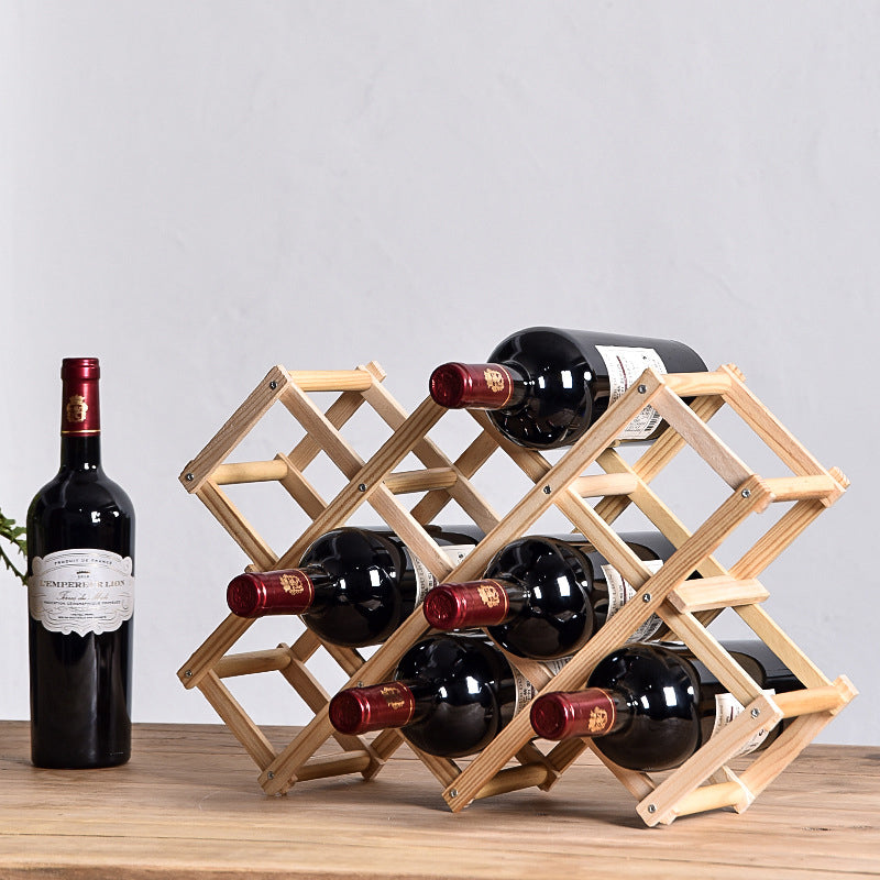 Foldable Solid Wood Wine Rack – Diamond Lattice Countertop Bottle Holder | Natural & Carbonized | 3, 5, 6 & 10 Bottle
