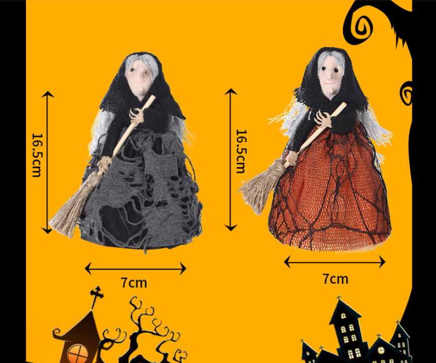 Halloween Witch & Broom Fabric Ornament, Black or Orange