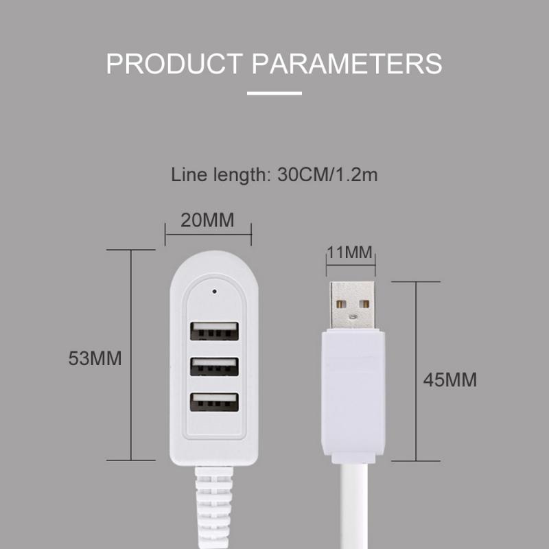 3-Port USB 2.0 Hub with 3A Charging and 30 cm Cable