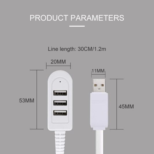 3-Port USB 2.0 Hub with 3A Charging and 30 cm Cable