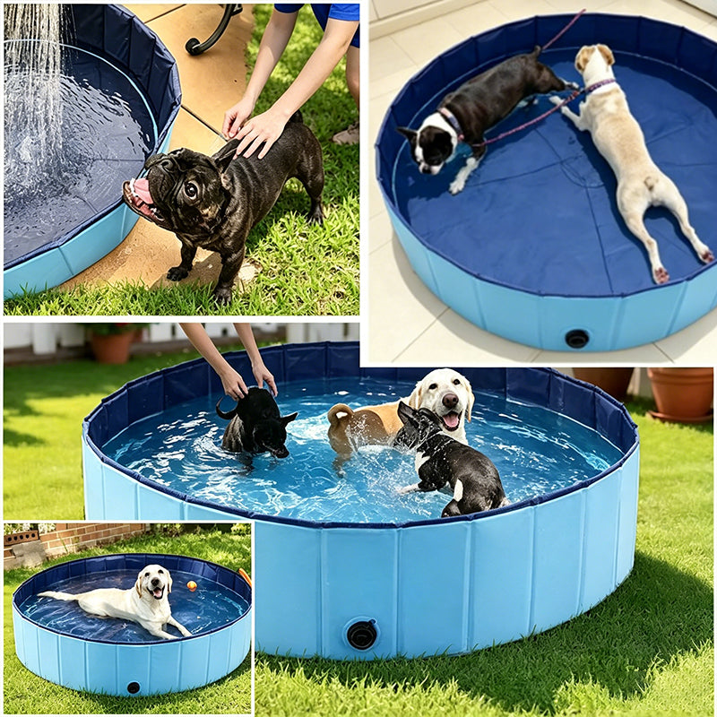 Foldable Dog Pool | Portable Pet Bathing Tub with Drain Valve | S, M, L