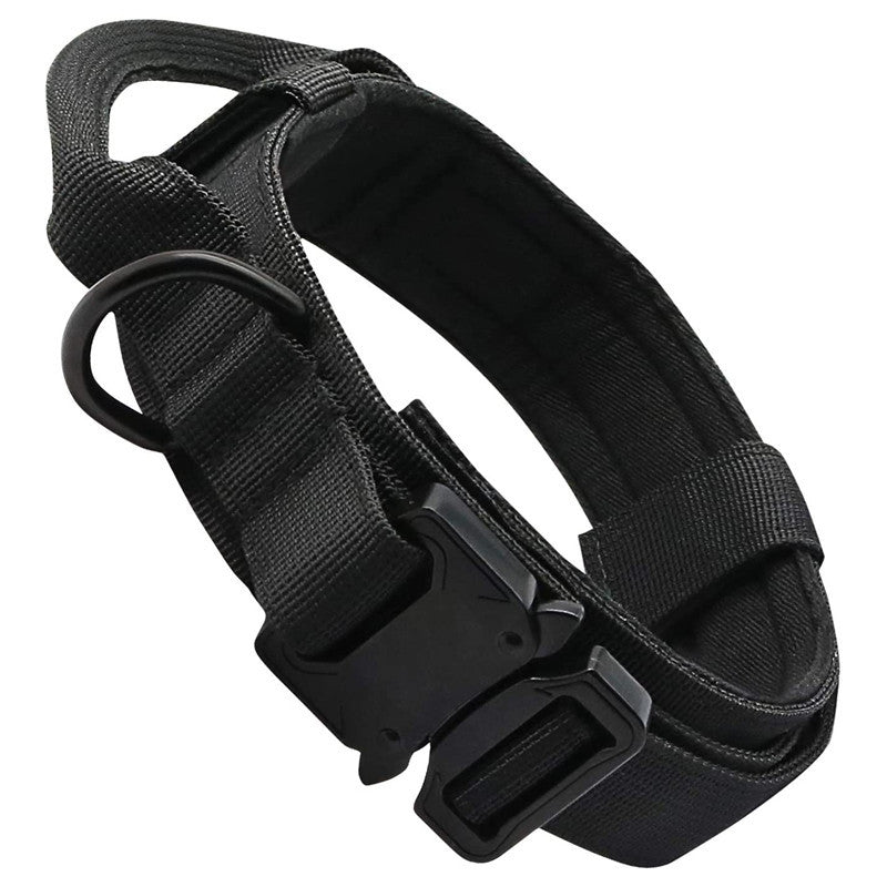 Tactical Dog Collar – Wide 3.8cm Padded Nylon Collar with Handle & Quick-Release Buckle | M, L, XL | Collar Only or 2-Piece Set with Leash