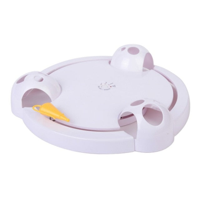 Automatic Rotating Cat Teaser Toy – Electric Spinning Mouse Lure, Paw-Hole Swipe Base | Hands-Free Interactive Play | White