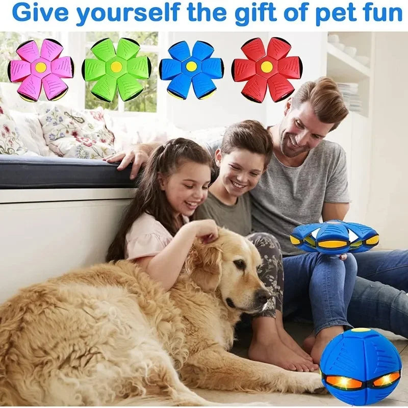 2-in-1 UFO Flying Saucer & Magic Ball LED Dog Toy – Press-to-Pop, High Bounce, Light-Up | Dogs | 6 Colors | 3 or 6 Lights