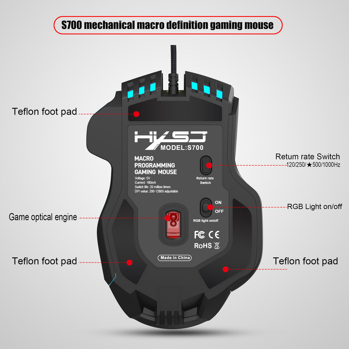 S700 10-Key Programmable RGB Gaming Mouse