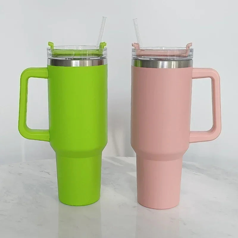 40oz Insulated Stainless Steel Tumbler with Handle, Lid & Straw – Travel Coffee Cup
