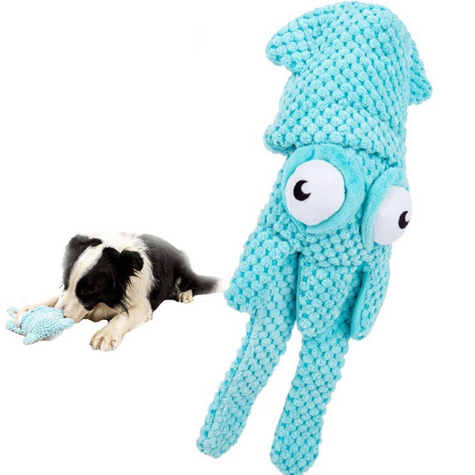 Big-Eyed Squid Plush Squeaky Dog Toy – Large Waffle-Knit Plush, Googly Eyes, Built-In Squeaker | Chew, Cuddle & Squeak | Dogs