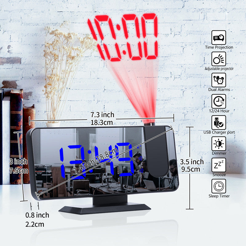 LED Mirror Projection Alarm Clock with RGB Display & Dual Alarms