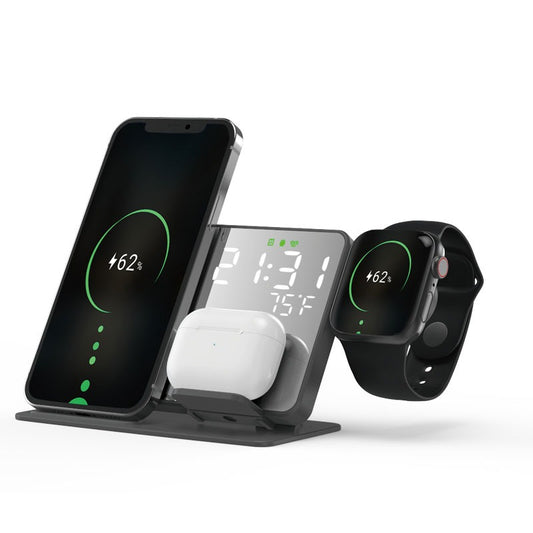 15W Wireless Charging Alarm Clock with Thermometer & Time Display