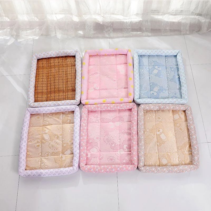 Summer Cooling Pet Bed Mat – Breathable Mesh Center, Padded Bolster Edges | Dogs & Cats | S–XXL | 7 Colors
