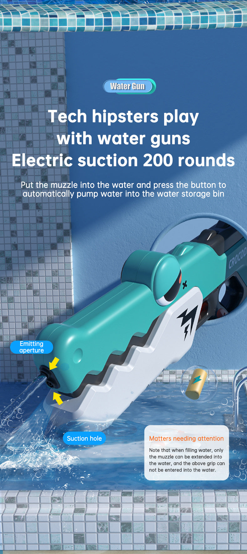 Automatic Electric Crocodile Water Gun, Small and Large