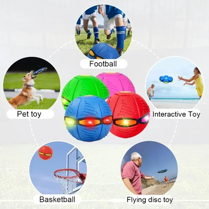 2-in-1 UFO Flying Saucer & Magic Ball LED Dog Toy – Press-to-Pop, High Bounce, Light-Up | Dogs | 6 Colors | 3 or 6 Lights