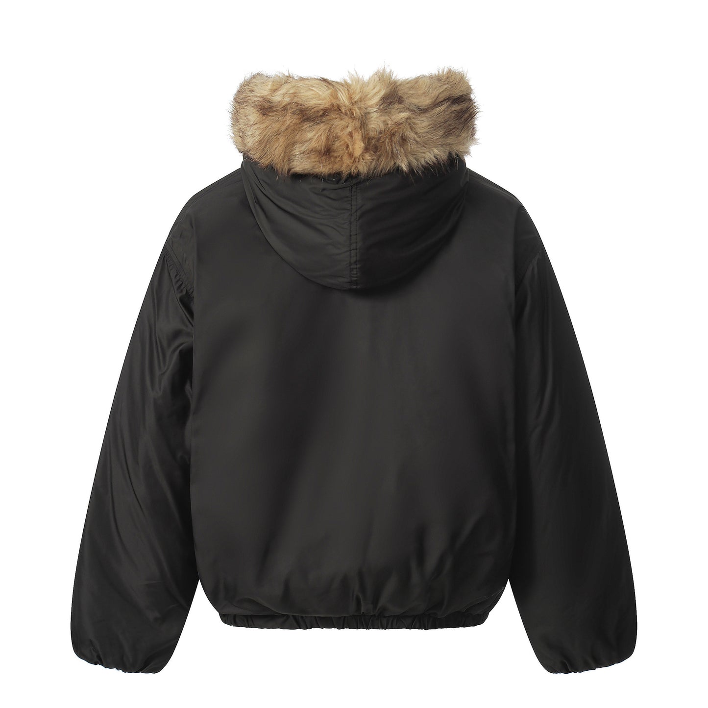 Oversized Faux Fur Trim Hooded Jacket