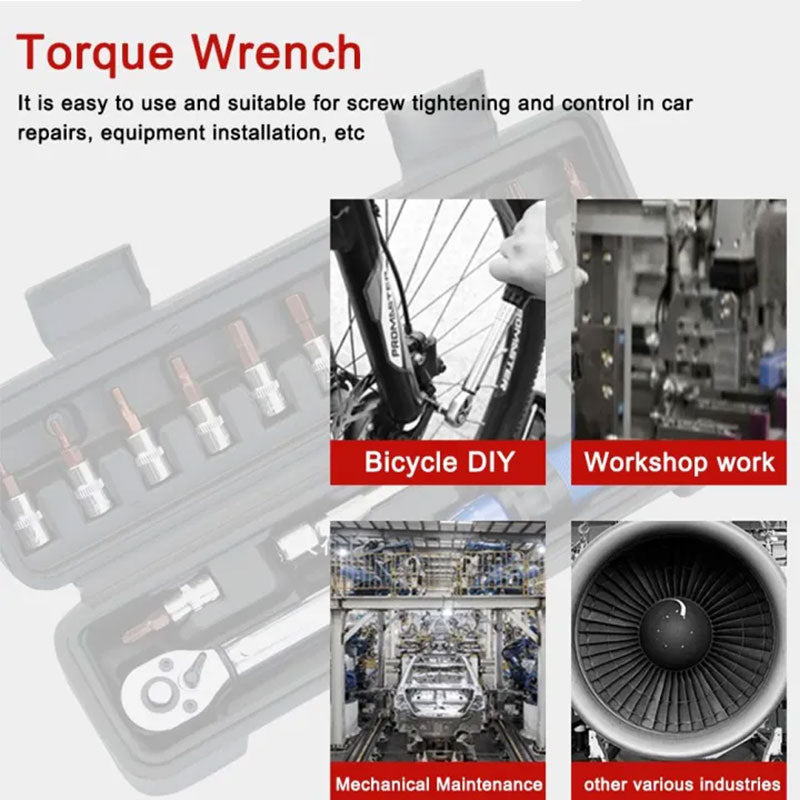 15-Piece Bike Torque Wrench Set – Adjustable 2-24Nm Preset Ratchet, 1/4" Drive