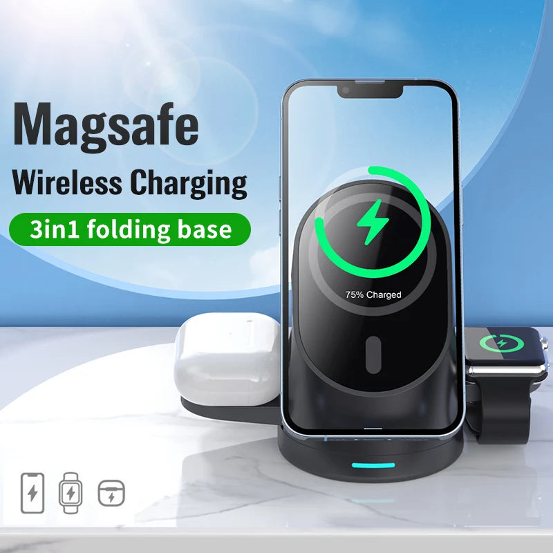 Vertical 3-in-1 Wireless Charging Stand for Phone, Watch and AirPods