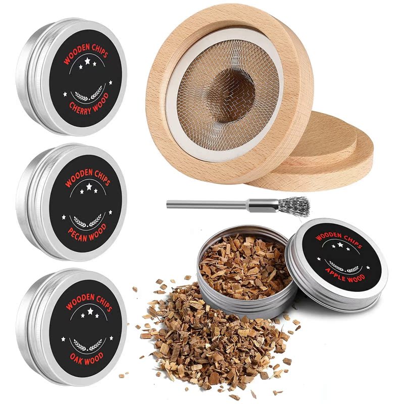 Wooden Cocktail Smoker & Flavored Wood Chip Options