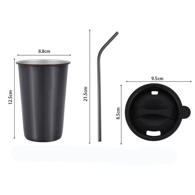 500ml Stainless Steel Tumbler with Metal Straw & Lid – Reusable Coffee, Camping & Travel Mug