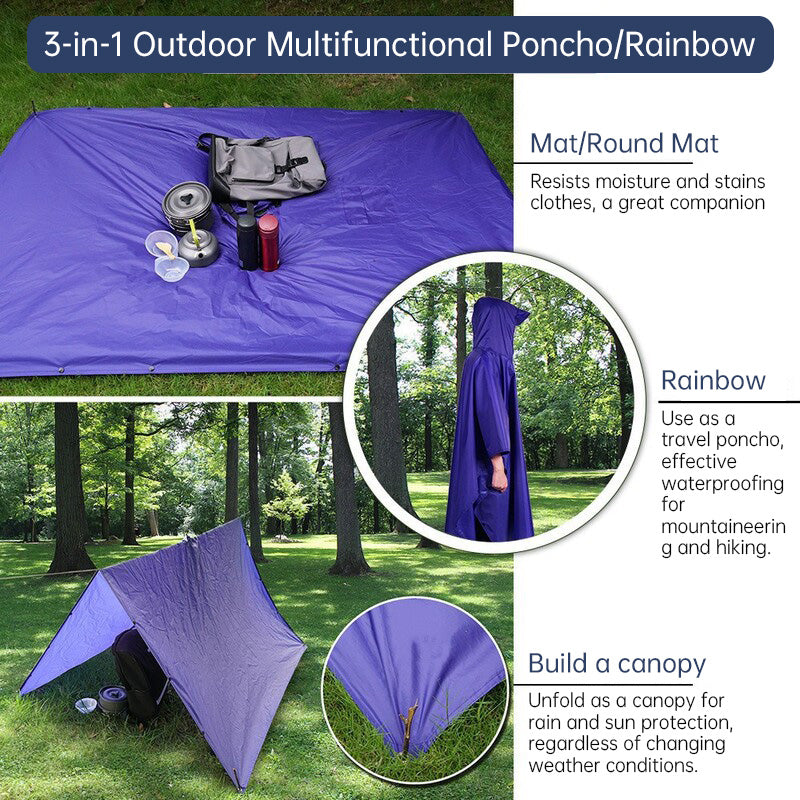 3-in-1 Waterproof Hooded Rain Poncho – Multi-Use Raincoat, Shelter & Sleeping Bag Cover
