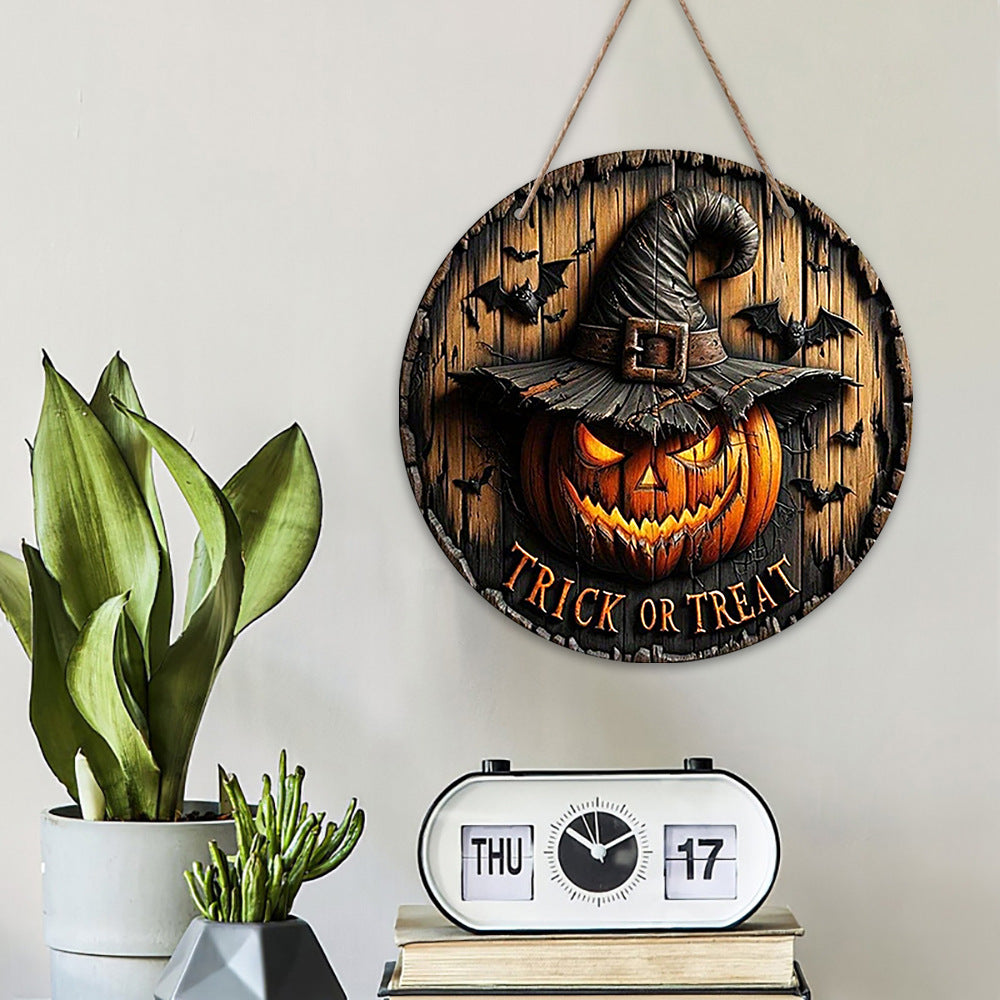 20 cm Wooden Halloween Door Sign, Pumpkin or Skeleton