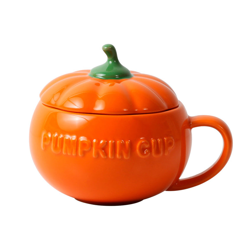 Cute Pumpkin Ceramic Mug with Lid – 250ml Halloween Coffee & Breakfast Cup