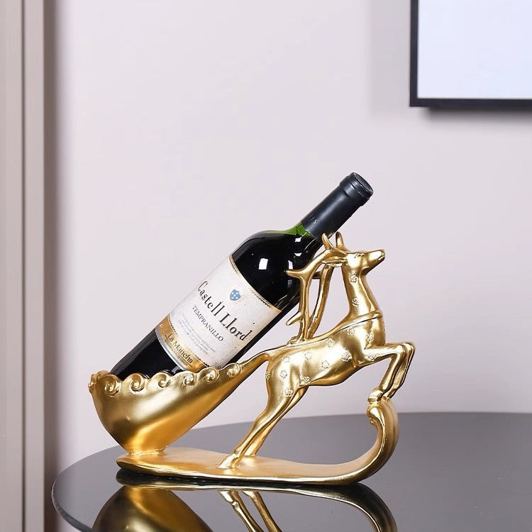 Golden Deer Sculptural Wine Bottle Holder – Luxury Resin Deer Wine Rack | Home Bar & Living Room Décor