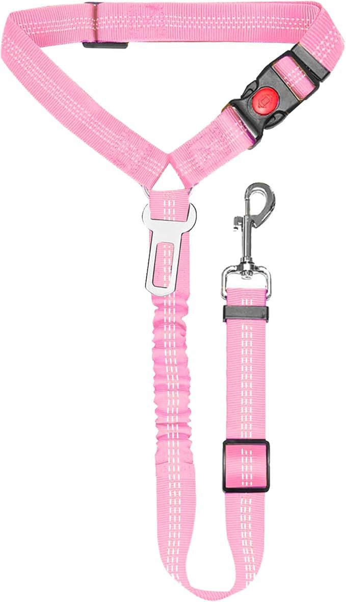 2-in-1 Adjustable Dog Car Seat Belt & Leash – Bungee Elastic, Reflective Nylon, Universal Buckle & Swivel Snap Hook | Dogs | 9 Colors