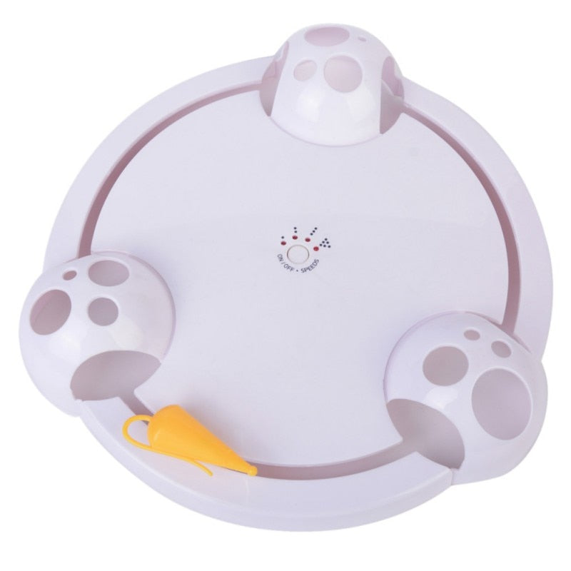 Automatic Rotating Cat Teaser Toy – Electric Spinning Mouse Lure, Paw-Hole Swipe Base | Hands-Free Interactive Play | White