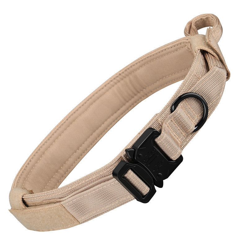 Tactical Dog Collar – Wide 3.8cm Padded Nylon Collar with Handle & Quick-Release Buckle | M, L, XL | Collar Only or 2-Piece Set with Leash