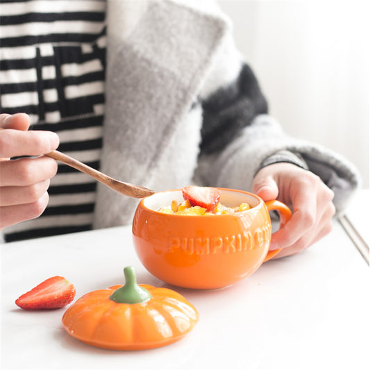 Cute Pumpkin Ceramic Mug with Lid – 250ml Halloween Coffee & Breakfast Cup