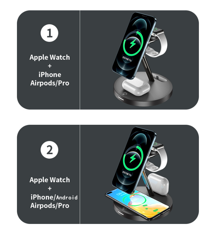 3-in-1 MagSafe Wireless Charger Stand – 15W Magnetic Charging Station for iPhone, Apple Watch & AirPods