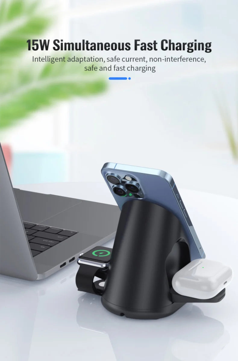 Vertical 3-in-1 Wireless Charging Stand for Phone, Watch and AirPods