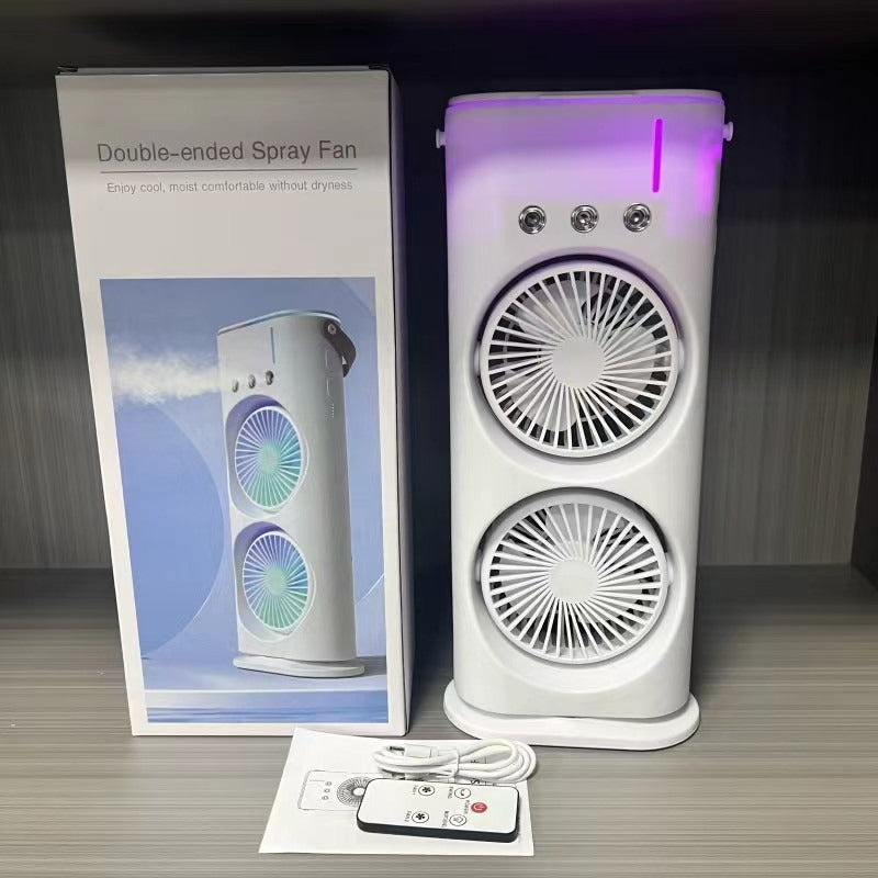 Dual-Head Misting Desktop Fan – Rechargeable Oscillating Spray Fan for Office, Home & Dorm