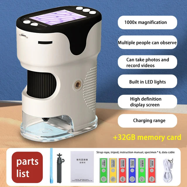 Pocket Handheld LED Microscope with Display and Memory Card