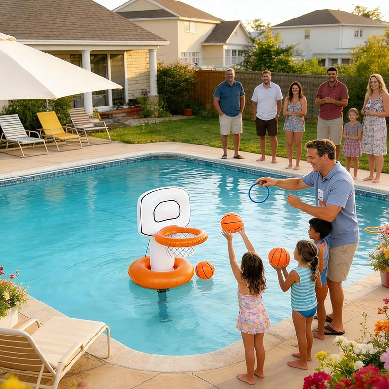Floating Inflatable Pool Basketball Hoop Set with Mini Ball