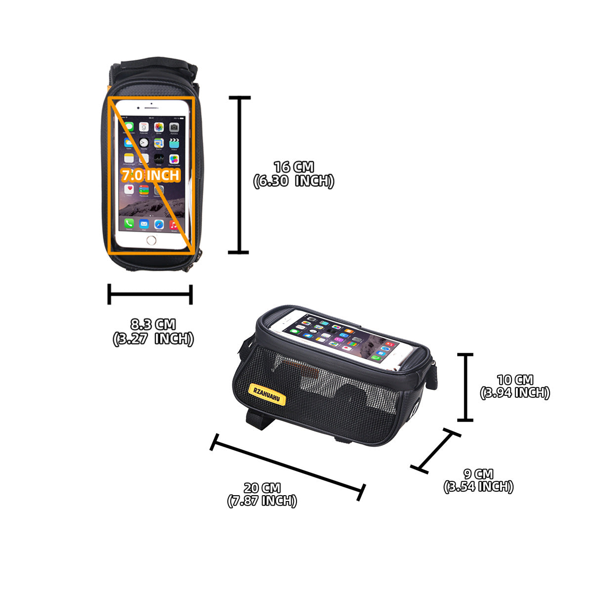 Bicycle Top-Tube Phone Bag with Touchscreen Window