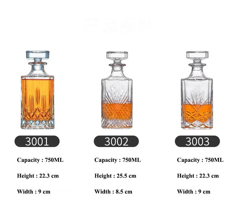 750ml Lead-Free Crystal Glass Whiskey Decanter – 6 Cut-Glass Designs | Airtight Stopper | Home Bar & Gift