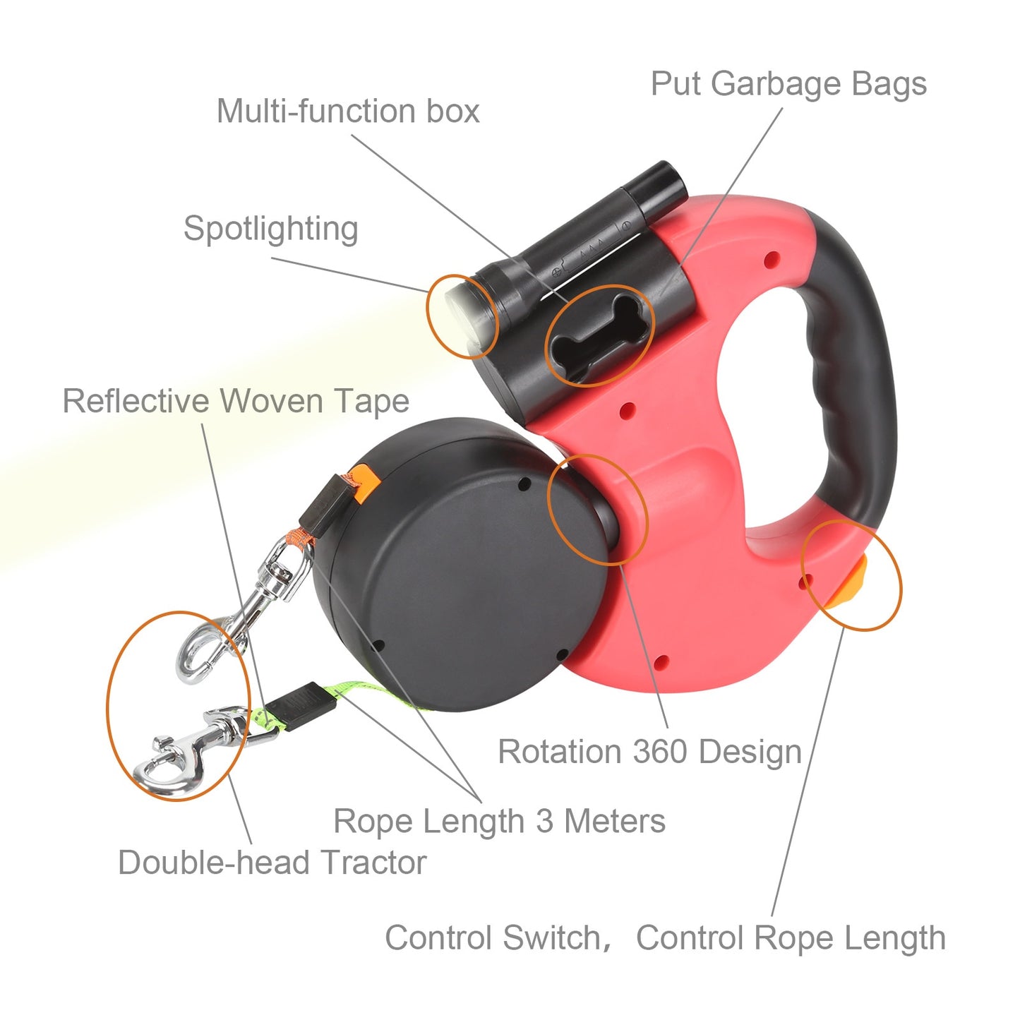 Dual Retractable Dog Leash for Two Dogs – 3M Zero-Tangle Double Leash with Waste Bag Dispenser | Nylon | 3 Colors