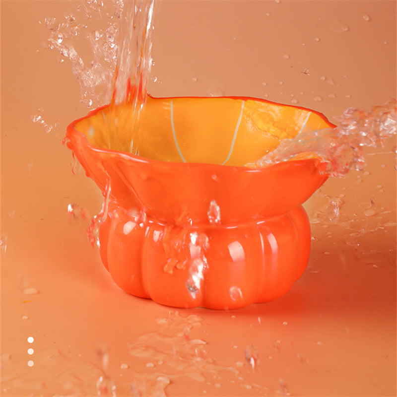 Novelty Fruit Ceramic Tilted Pet Bowl – Strawberry, Orange & Pumpkin | Raised Angled Design, Cervical Spine Protection | Cats & Dogs