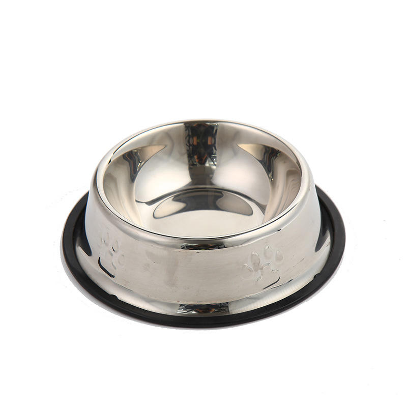 Stainless Steel Pet Bowl with Non-Slip Rubber Base – Mirror Finish, Paw-Print Design, 6 Sizes | Dogs & Cats