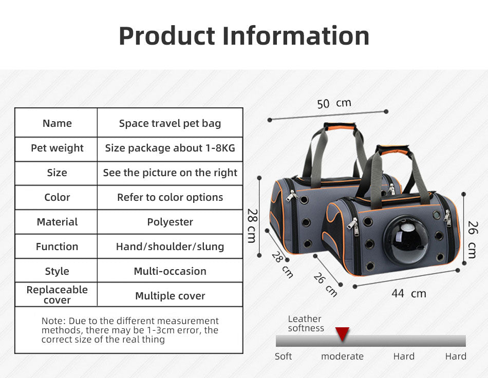 Space Capsule Pet Carrier Bag with Bubble Window – Breathable Oxford, 16L, Shoulder Strap | Cats & Small Dogs | 2 Sizes, 2 Colors