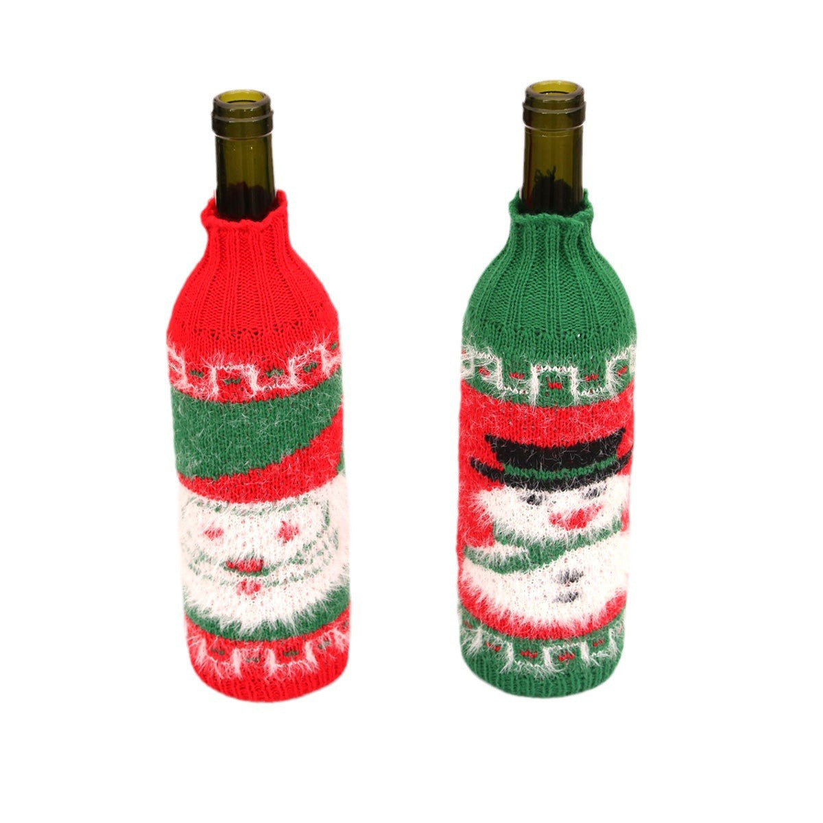 Christmas Fuzzy Knitted Wine Bottle Sweater Cover – Santa Claus & Snowman Holiday Bottle Decoration