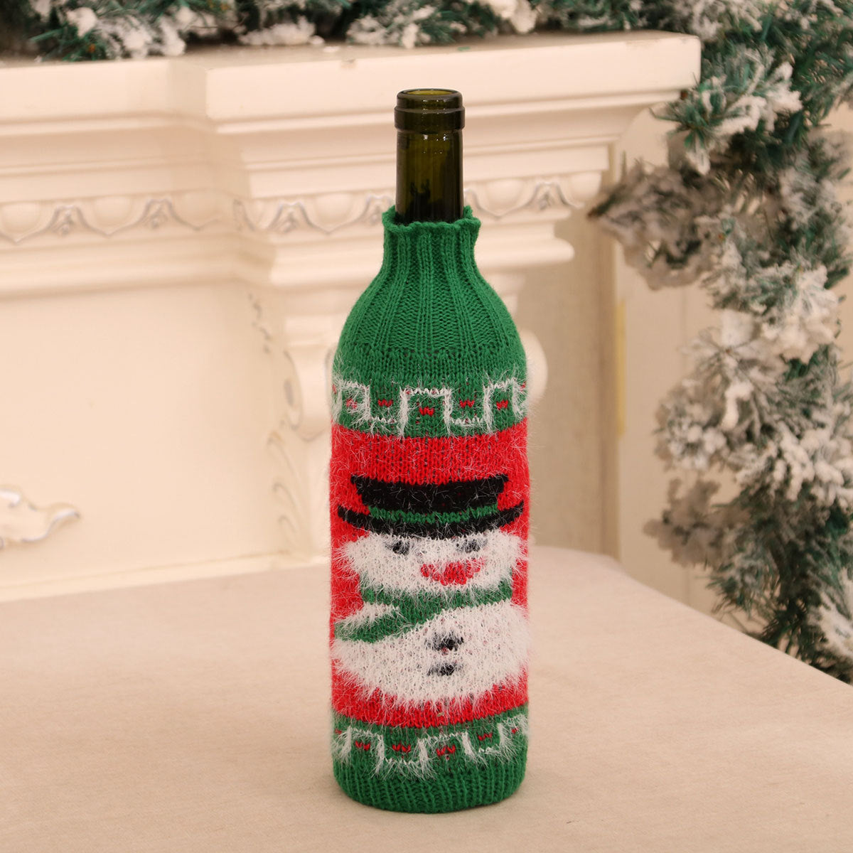 Christmas Fuzzy Knitted Wine Bottle Sweater Cover – Santa Claus & Snowman Holiday Bottle Decoration