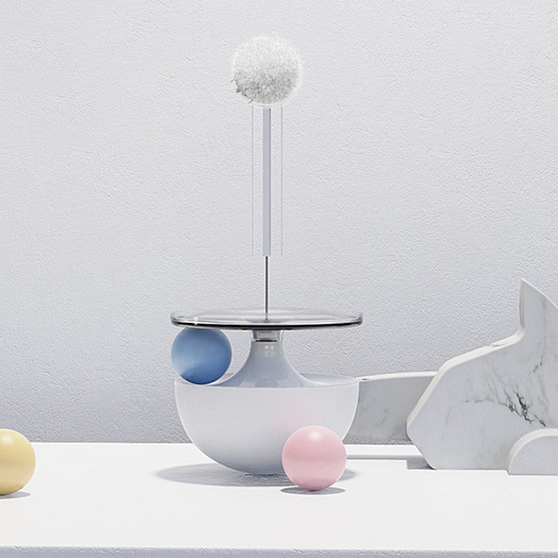 Self-Righting Tumbler Cat Toy – Weighted Base, Spring Wand, Pom-Pom & Ribbon Teaser | Hands-Free | Cats | White, Peacock Green & Pink