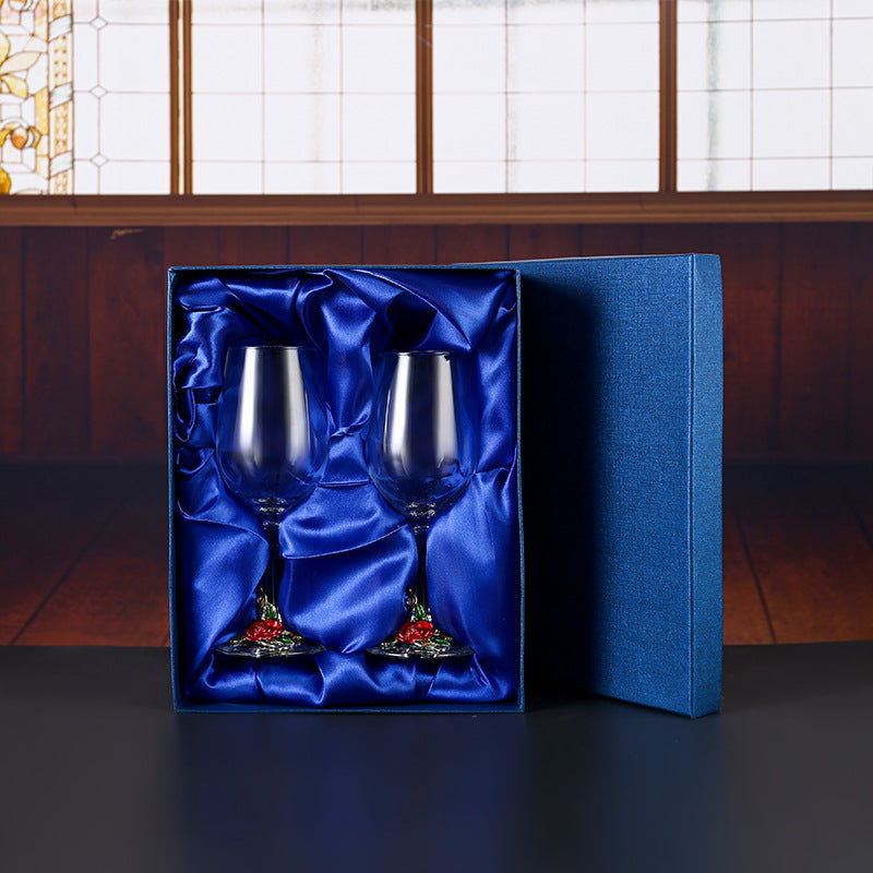 Enamel Rose Crystal Wine Glass | Hand-Painted Goblet & Decanter Gift Set