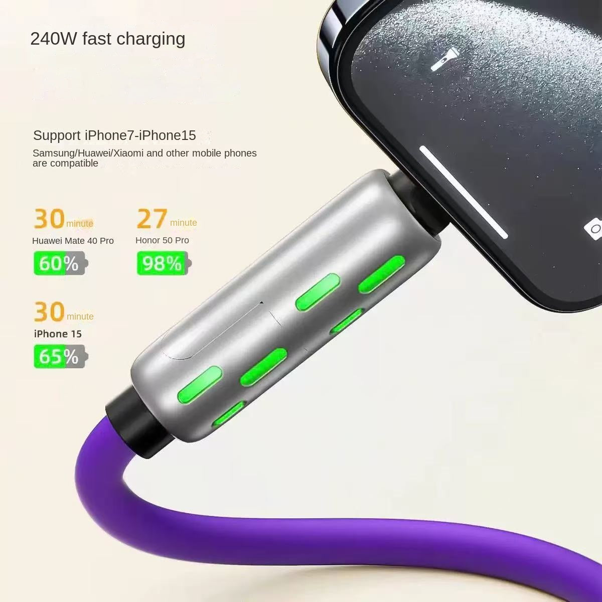 4-in-1 LED Silicone Charging Cable with 100W PD and USB-C
